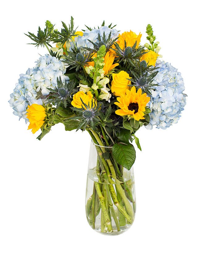 Sunflowers With Blue Hydrangea