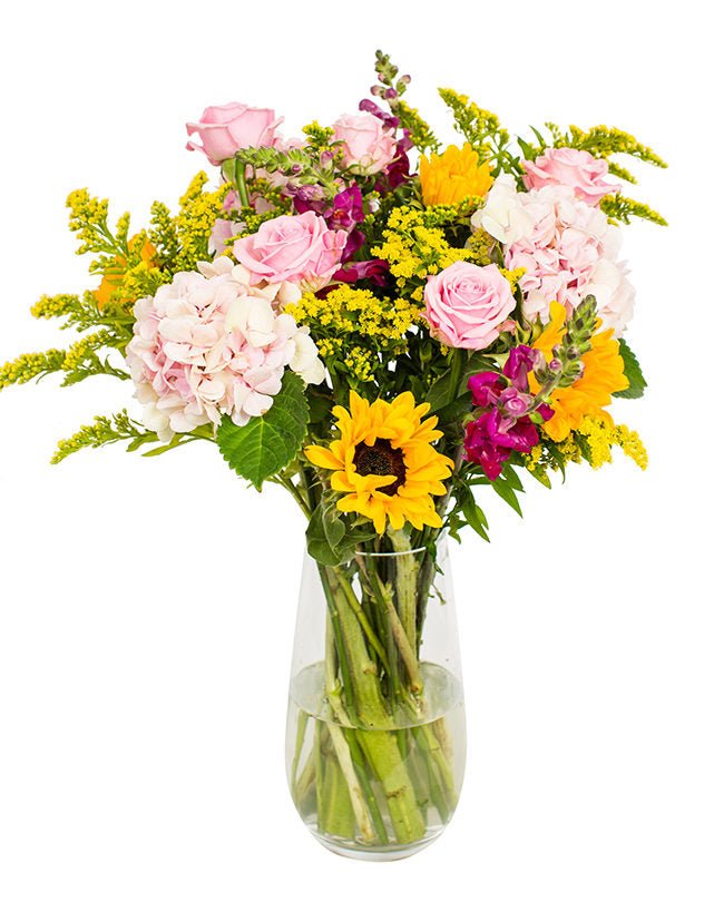 Sunflowers & Pink Hydrangea Bouquet