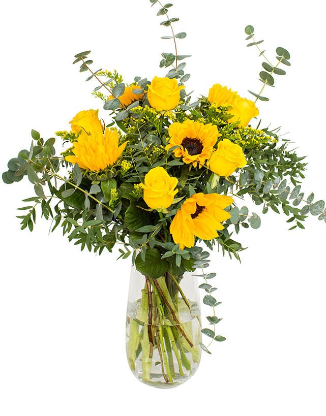 Sunflowers, Yellow Roses & Eucalyptus