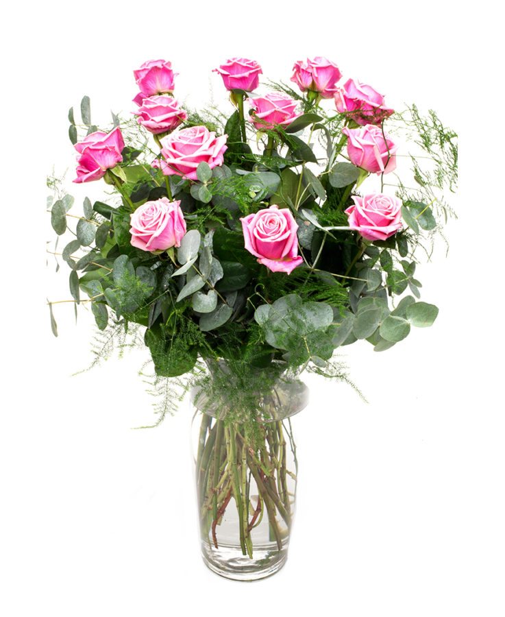 Roses & Foliage - Long Stemmed - Pink